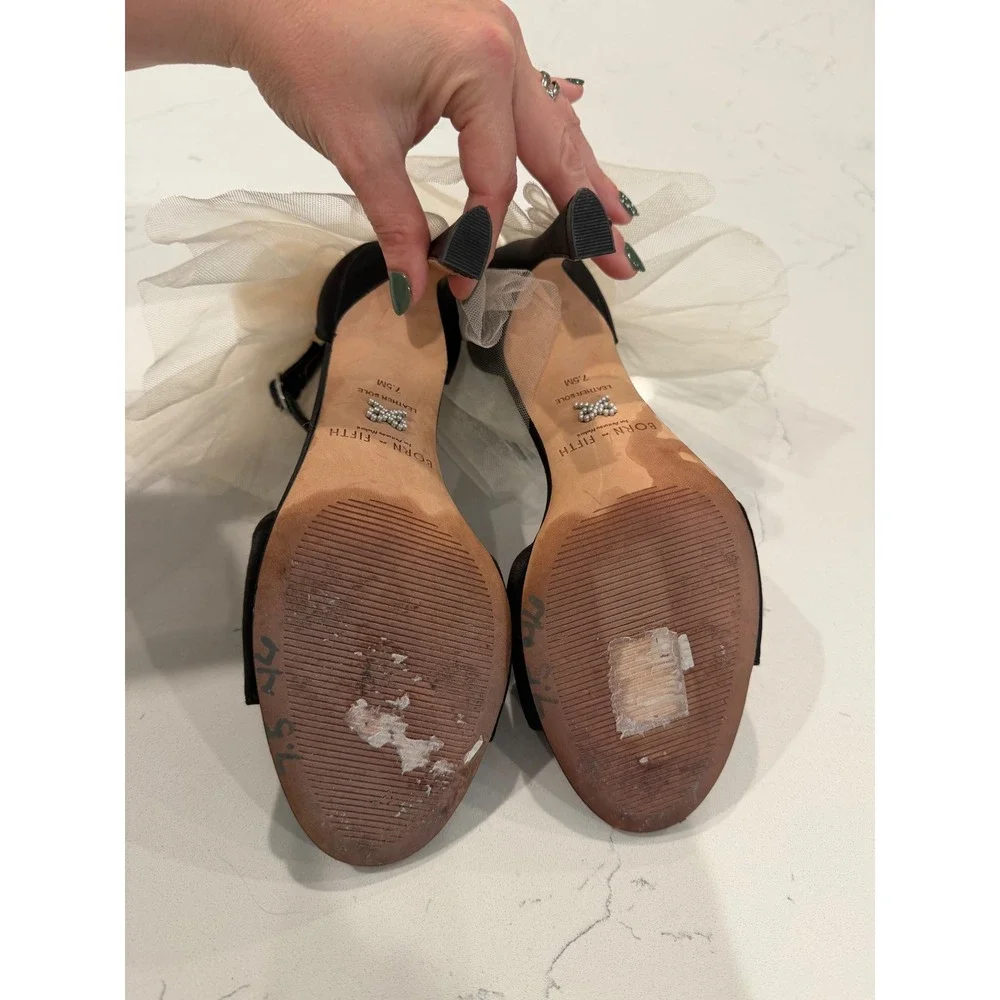 Born on Fifth for Antonio Melani Black Satin Bow Tulle Veil Heels 7.5M 4